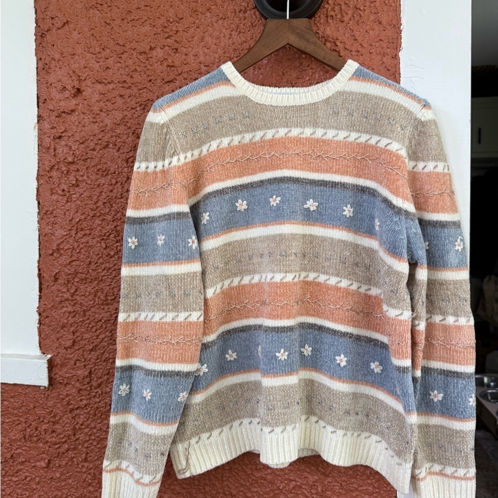 Alfred Dunner Textured Striped Pastel Chenille Knit Sweater Petite XL Cottage